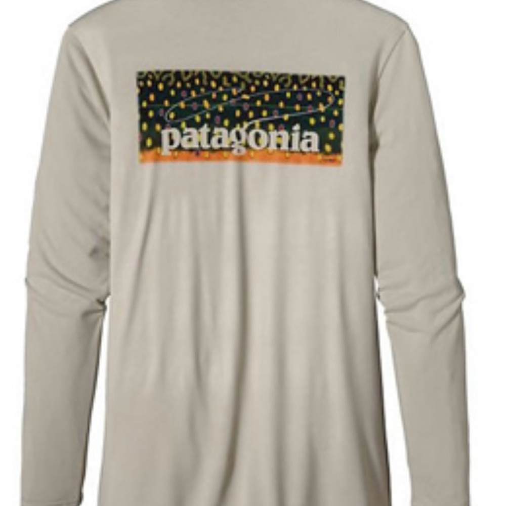 Patagonia front & back graphic long sleeve crew neck shirt fisherman granolacore